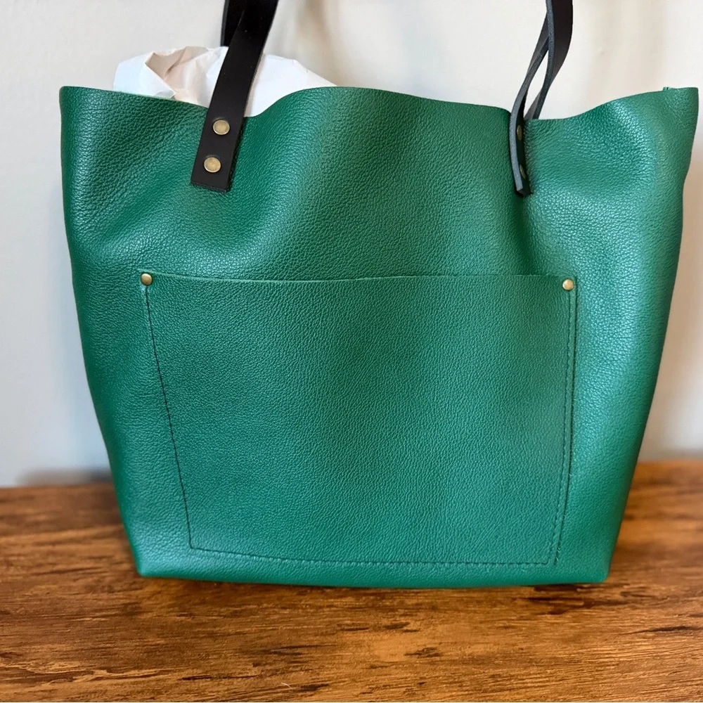 Portland Leather Bacalar Green Leather Tote Bag Large - Picture 2 of 6
